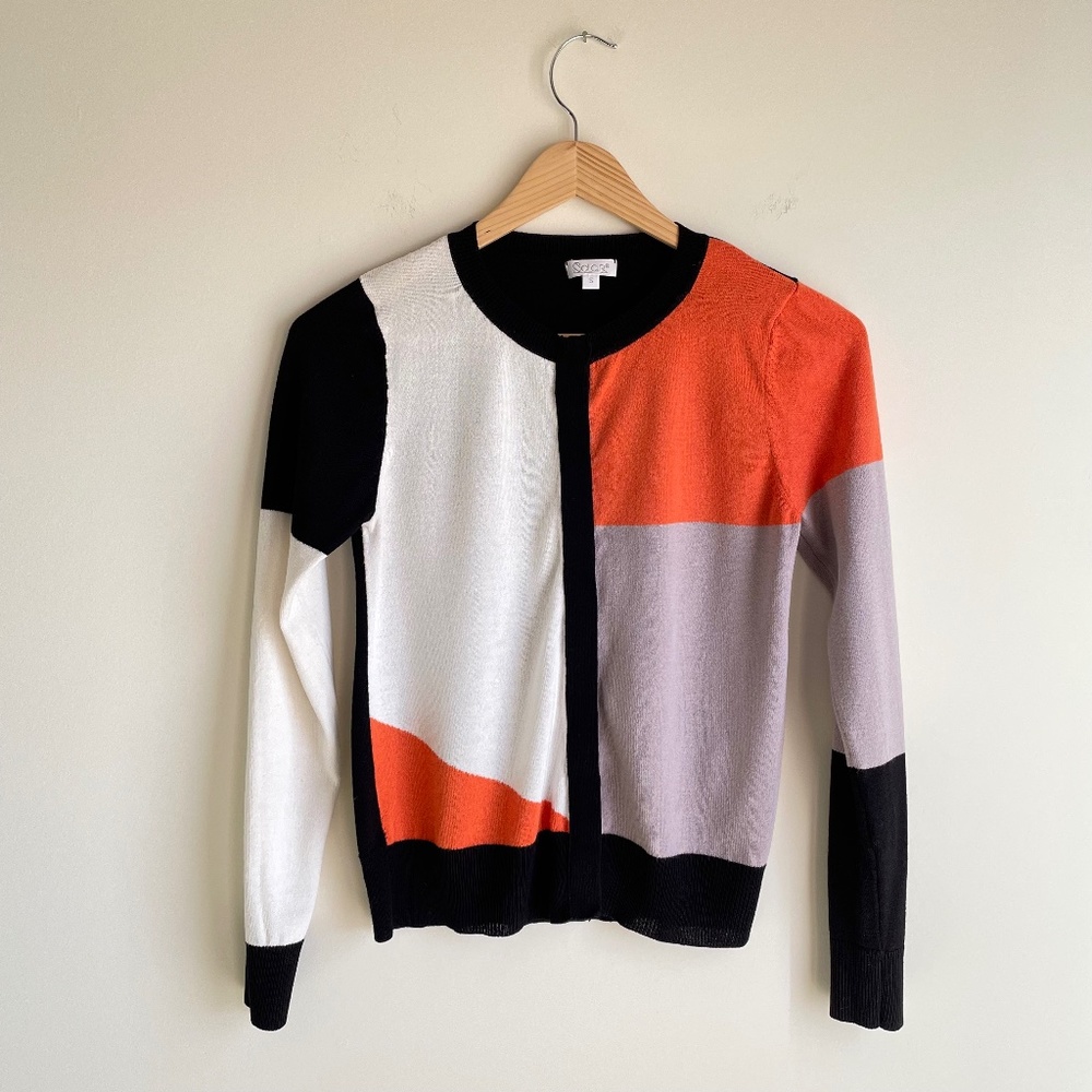 Solar Womens Black Orange Creme Fitted Cardigan Sweater Size S